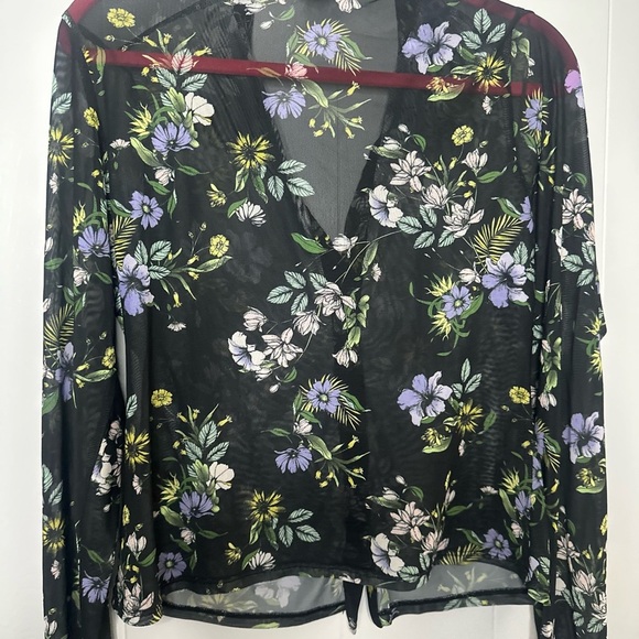 AFRM Sheer Mesh Floral Button Down Blouse – Black Purple Green XL Y2K Romantic - Picture 6 of 6